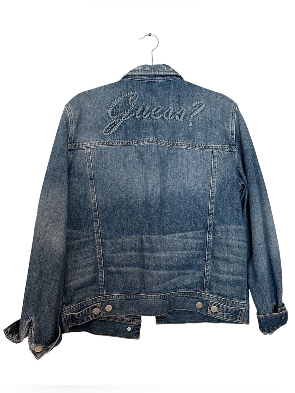 Guess Denim Jean Jacket | Size M | Medium Blue Wash Distressed Jean Embossed
